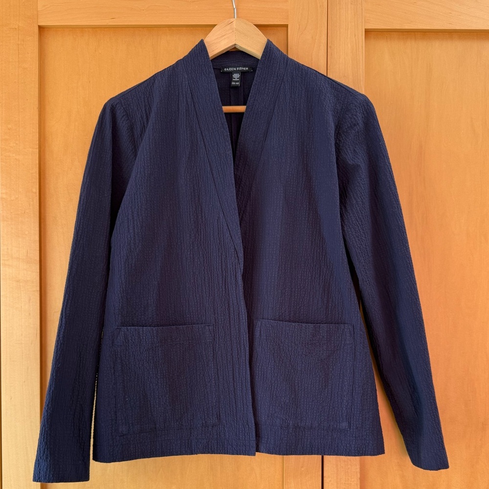 Eileen Fisher Navy Cotton Textured Blazer